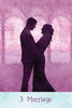 A couple embraces under ornate arches against a pink and purple background, echoing fortune-telling cards. The number 3 and “Marriage” appear below. From Rainbow Kipper by Schiffer Publishing, Ltd.
