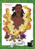 An illustrated card from The Healthy Witch Oracle Cards by Schiffer Publishing, Ltd. features a shirtless person amid yellow energy, flowers, roots, and herbs. It reads "Mabon/Samhain/Fall Equinox," "Large Intestine," and shows a black apple with the number 6.