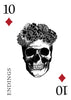 The Inner Eye Oracle by Schiffer Publishing, Ltd. features a 10 of Diamonds card labeled ENDINGS, displaying a black skull with blooming flowers atop it, all centered on a white background.