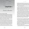 An open book, "Yarmouth Castle Burning" by Schiffer Publishing, Ltd., shows Chapter 1: Cruise to Paradise. The left page starts at 1530 hours, Friday, Nov. 12, 1965, with cruise and safety text; the right page continues the story.