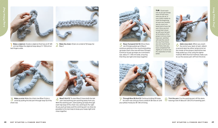 A collage of hands finger knitting, inspired by "Get Started in Finger Knitting" from Schiffer Publishing, Ltd.