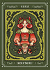 The Weird Weavings Runic Oracle by Schiffer Publishing, Ltd. features a tarot card labeled URUZ and STRENGTH, showing a red-haired woman with antlers channeling Elder Futhark runes among plants and mushrooms in an ornate green and gold frame.