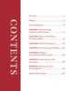 Table of contents page with a red vertical bar on the left showing “CONTENTS” in large white letters. On the right, chapters and page numbers feature topics like Gilroy Indians and American motorcycle history. Brand: Schiffer Publishing, Ltd.