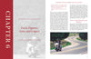 A book spread from "Gilroy Indians" by Schiffer Publishing, Ltd. shows CHAPTER 6 in bold red on the left with a faded Indian Motorcycle rider; the right page has chapter text and a photo of two riders on a rural winding road.