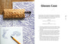 Bark Craft by Schiffer Publishing, Ltd. features a woven tan glasses case inspired by birch bark weaving, placed on a purple patterned surface with a blue-squiggled notepad and orange pencil nearby. The instructions for making the case appear on the right page.