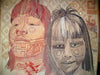 Tapestry Talking by Schiffer Publishing, Ltd. is a woven textile artwork showing two children with long hair and traditional face markings—one serious with intricate patterns, the other smiling—set against a geometric background.