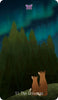 Two foxes sit on a hill at night, gazing at stars and northern lights above an enchanted forest with a purple butterfly in the sky. The card reads “51. The Universe.” From The Liminal Woods Oracle by Schiffer Publishing, Ltd.