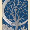 A card numbered 03 from The Tree Tarot by Schiffer Publishing, Ltd. features a silver tree with bare branches set before a crescent moon and blue background, with flowers at its base. The card displays the text “Elder—The High Priestess,” representing forest wisdom and intuitive guidance.