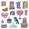 Discover vibrant, whimsical stickers inspired by A Day in Cozy Town: The Bookshop Coloring and Sticker Book from Schiffer Publishing, Ltd., featuring colorful illustrations of books, a cat, an owl, a vase with a flower, hearts, a rainbow, cupcakes, a candle, and a “New Releases” balloon—perfect for your own imaginative bookstore adventure.