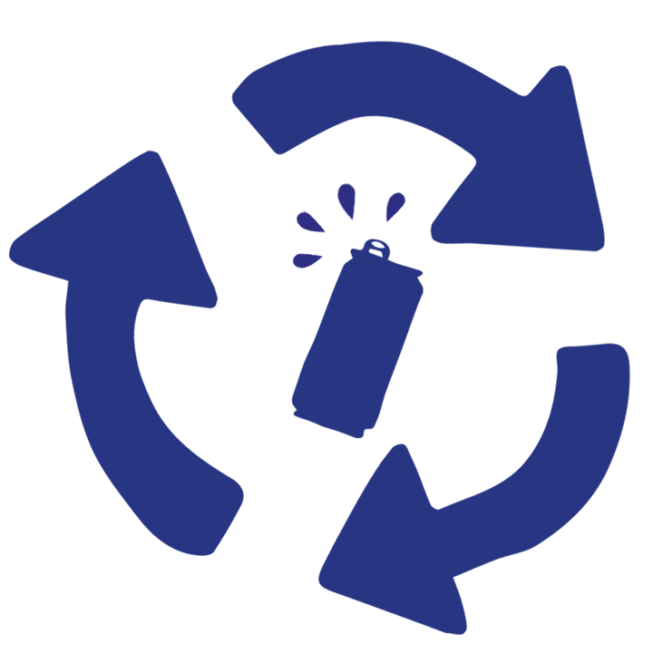 A blue recycling symbol with three arrows encircles a spray can emitting mist, suggesting that "Desposit Fee" brand products like "Convenience Fee" may incur a recycling fee.