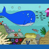 Cartoon of an underwater scene from "Baby Blue Has the Blues" by Schiffer Publishing, Ltd., showing a cheerful blue whale blowing bubbles among sea plants and coral—ideal for early readers and celebrating ocean friends' differences.
