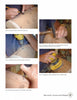 A collage of five steps from "Turning Segmented Lamps" by Schiffer Publishing, Ltd. shows tracing, gluing, drilling, sanding, and hollowing wood—each photo captioned as part of this detailed segmented lamp-making guide.