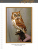 A person holds "Carving the Screech Owl" by Schiffer Publishing, Ltd., featuring a detailed wood carving of a brown and white screech owl on a branch. Text explains attaching the owl’s body to its feet using wood carving methods and epoxy.