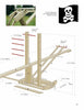 Diagram from "Basic Carpentry and Interior Design Projects for the Home and Garden" by Schiffer Publishing, Ltd. shows labeled wooden beams to build a backyard pirate ship—perfect for fun DIY home projects. Pirate flag with skull included in the illustration.