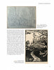 Two rustic cabin sketches among trees—a light pencil drawing above and a bold woodcut print below—illustrate Wharton Esherick’s modernist style, featured in "Wharton Esherick and the Birth of the American Modern" by Schiffer Publishing, Ltd.