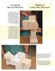 A person traces wrestler patterns onto wood to carve, with close-ups of the block and hands. English and Spanish instructions from "Carving Mexican Wrestlers" by Schiffer Publishing, Ltd. are visible.