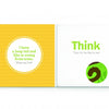 In Schiffer Publishing, Ltd.'s "Think Zoo Animals" board book, one page features a yellow side with the clue, “I have a long tail and like to swing from trees,” while the other side shows part of a green animal’s head for a fun guessing game.