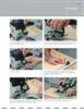 A step-by-step guide from "Festool*R Essentials: The Routers" by Schiffer Publishing, Ltd., showing hands adjusting a Festool router—close-ups of gauge locks, dials, and guide rail in a workshop with dust extraction system.