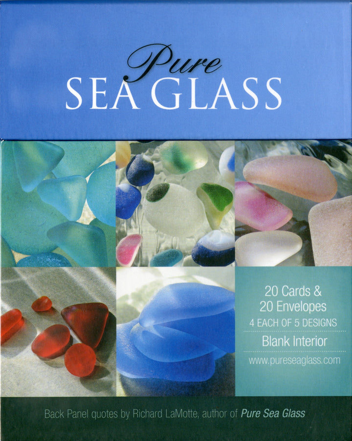 A vibrant collage of blue, green, purple, white, and red sea glass decorates the Pure Sea Glass Notecards, Series 3 by Schiffer Publishing—blank cards with envelopes featuring Celia Pearson photography.